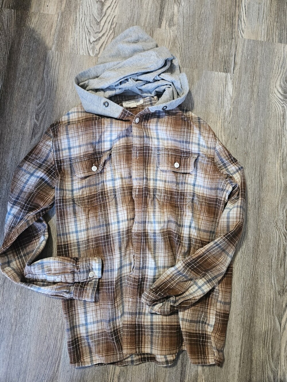 Brown Plaid Hooded Flannel Shirt